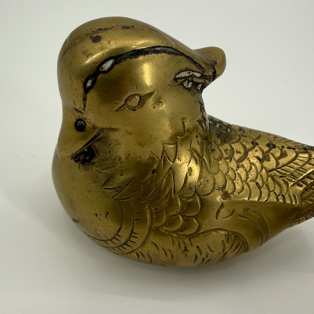 Vintage Brass Mid Century Pair Figurines Quail Partridge Mandarin Duck Pair - Picture 3 of 10